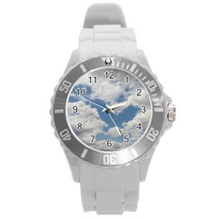 Breezy Clouds In The Sky Round Plastic Sport Watch (l) by picsaspassion