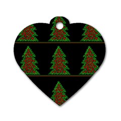 Christmas Trees Pattern Dog Tag Heart (one Side) by Valentinaart