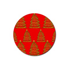 Christmas Trees Red Pattern Rubber Round Coaster (4 Pack)  by Valentinaart