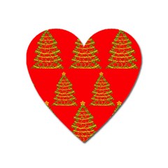 Christmas Trees Red Pattern Heart Magnet by Valentinaart