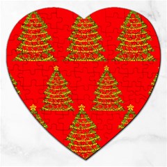 Christmas Trees Red Pattern Jigsaw Puzzle (heart)