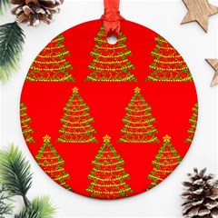 Christmas Trees Red Pattern Round Ornament (two Sides) 