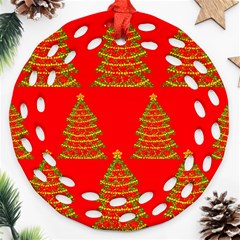 Christmas Trees Red Pattern Ornament (round Filigree) 