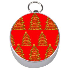 Christmas Trees Red Pattern Silver Compasses by Valentinaart