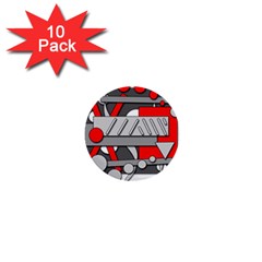 Gray And Red Geometrical Design 1  Mini Buttons (10 Pack) 