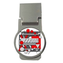 Gray And Red Geometrical Design Money Clips (round)  by Valentinaart