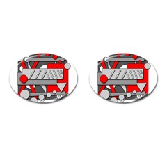 Gray And Red Geometrical Design Cufflinks (oval) by Valentinaart