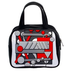 Gray And Red Geometrical Design Classic Handbags (2 Sides) by Valentinaart