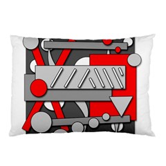 Gray And Red Geometrical Design Pillow Case by Valentinaart