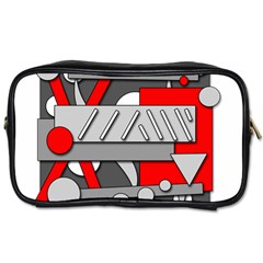 Gray And Red Geometrical Design Toiletries Bags by Valentinaart