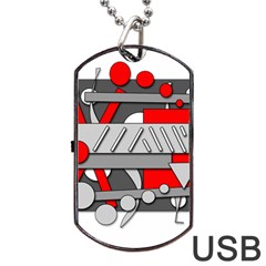 Gray And Red Geometrical Design Dog Tag Usb Flash (one Side) by Valentinaart