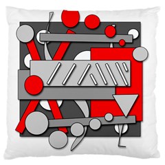 Gray And Red Geometrical Design Large Cushion Case (two Sides) by Valentinaart