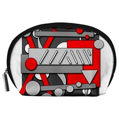 Gray And Red Geometrical Design Accessory Pouches (large)  by Valentinaart