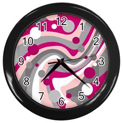 Magenta, Pink And Gray Design Wall Clocks (black)