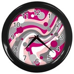 Magenta, pink and gray design Wall Clocks (Black) Front