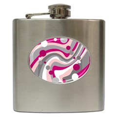 Magenta, Pink And Gray Design Hip Flask (6 Oz) by Valentinaart