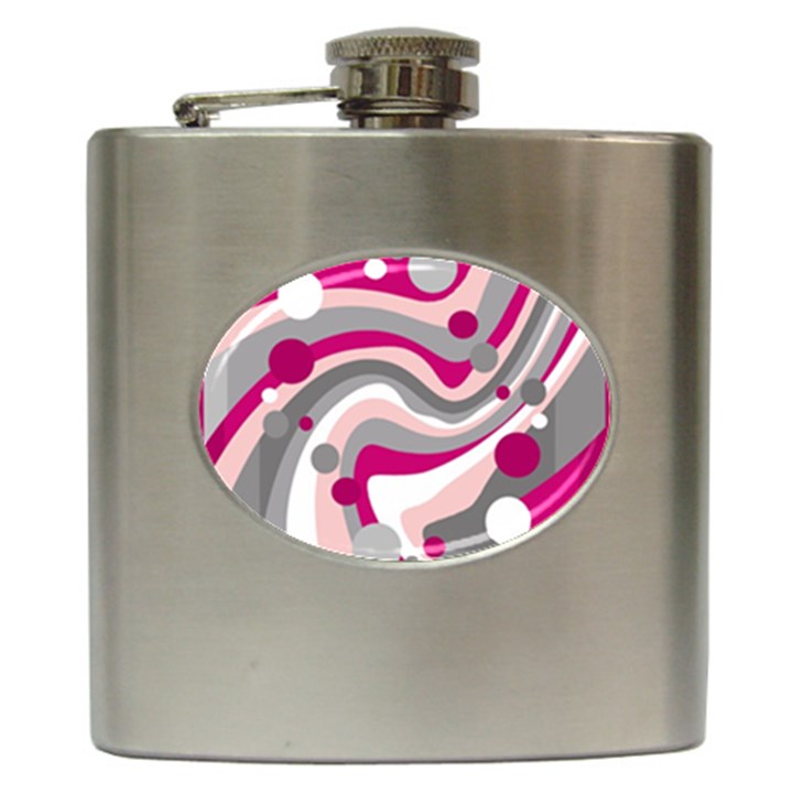 Magenta, pink and gray design Hip Flask (6 oz)