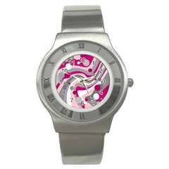 Magenta, Pink And Gray Design Stainless Steel Watch by Valentinaart