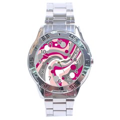 Magenta, Pink And Gray Design Stainless Steel Analogue Watch by Valentinaart