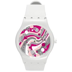 Magenta, Pink And Gray Design Round Plastic Sport Watch (m) by Valentinaart