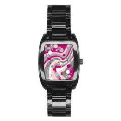 Magenta, Pink And Gray Design Stainless Steel Barrel Watch by Valentinaart