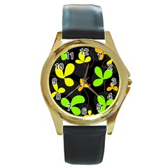 Floral Design Round Gold Metal Watch