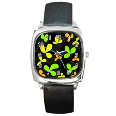 Floral Design Square Metal Watch by Valentinaart