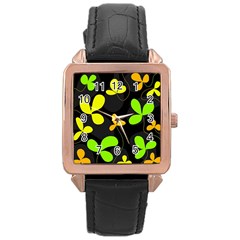 Floral Design Rose Gold Leather Watch 