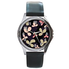 Elegant Floral Design Round Metal Watch