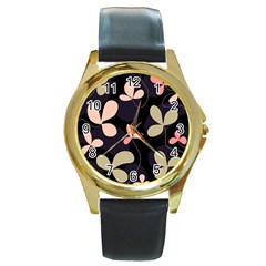 Elegant Floral Design Round Gold Metal Watch by Valentinaart