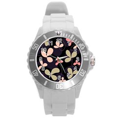 Elegant Floral Design Round Plastic Sport Watch (l) by Valentinaart