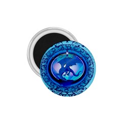 The Blue Dragpn On A Round Button With Floral Elements 1 75  Magnets