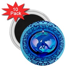 The Blue Dragpn On A Round Button With Floral Elements 2 25  Magnets (10 Pack) 