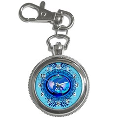 The Blue Dragpn On A Round Button With Floral Elements Key Chain Watches