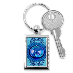 The Blue Dragpn On A Round Button With Floral Elements Key Chains (rectangle) 