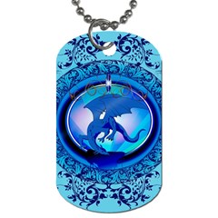 The Blue Dragpn On A Round Button With Floral Elements Dog Tag (two Sides)