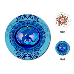 The Blue Dragpn On A Round Button With Floral Elements Playing Cards (round)  by FantasyWorld7