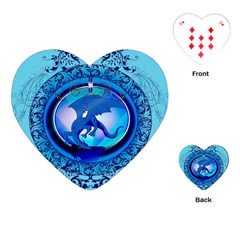 The Blue Dragpn On A Round Button With Floral Elements Playing Cards (heart) 