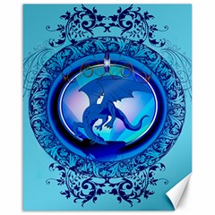 The Blue Dragpn On A Round Button With Floral Elements Canvas 16  X 20   by FantasyWorld7