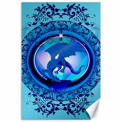 The Blue Dragpn On A Round Button With Floral Elements Canvas 24  X 36  by FantasyWorld7