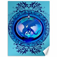 The Blue Dragpn On A Round Button With Floral Elements Canvas 36  X 48   by FantasyWorld7