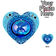 The Blue Dragpn On A Round Button With Floral Elements Playing Cards 54 (heart) 