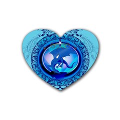 The Blue Dragpn On A Round Button With Floral Elements Rubber Coaster (heart) 