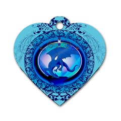 The Blue Dragpn On A Round Button With Floral Elements Dog Tag Heart (two Sides)