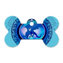 The Blue Dragpn On A Round Button With Floral Elements Dog Tag Bone (one Side)