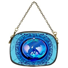 The Blue Dragpn On A Round Button With Floral Elements Chain Purses (one Side)  by FantasyWorld7