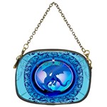 The Blue Dragpn On A Round Button With Floral Elements Chain Purses (Two Sides)  Front