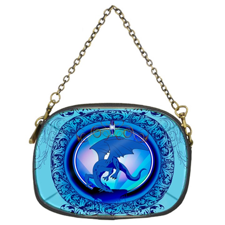 The Blue Dragpn On A Round Button With Floral Elements Chain Purses (Two Sides) 