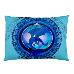 The Blue Dragpn On A Round Button With Floral Elements Pillow Case