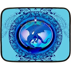 The Blue Dragpn On A Round Button With Floral Elements Fleece Blanket (mini)